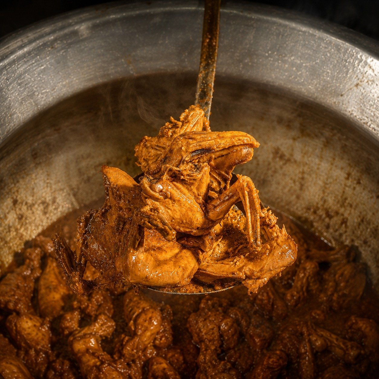 Chicken being served from a catering pot